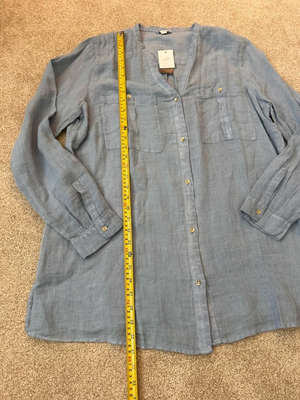 NWT J. Jill 100% Linen Blue Button Down Shirt Relaxed Fit Size Large Tall - Picture 10 of 11
